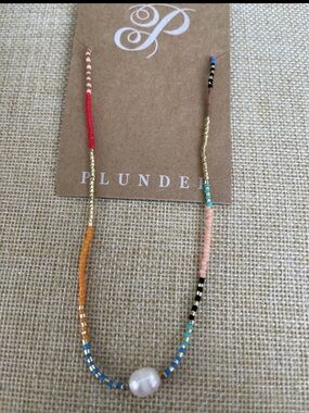 Plunder Multicolor Beaded Pearl Accent Necklace - Pink, Orange, Red